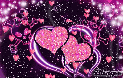 Purple Background With Pink Hearts and Skulls