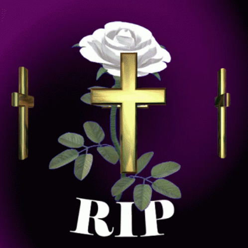 Purple Background with Two Crosses and White Rose RIP