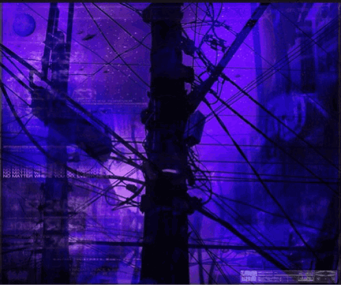 Purple Background With Wires and A Few Lines Sign