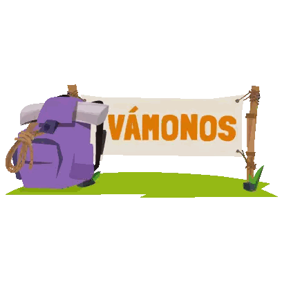 Purple Backpack Next to Vamonos Sign