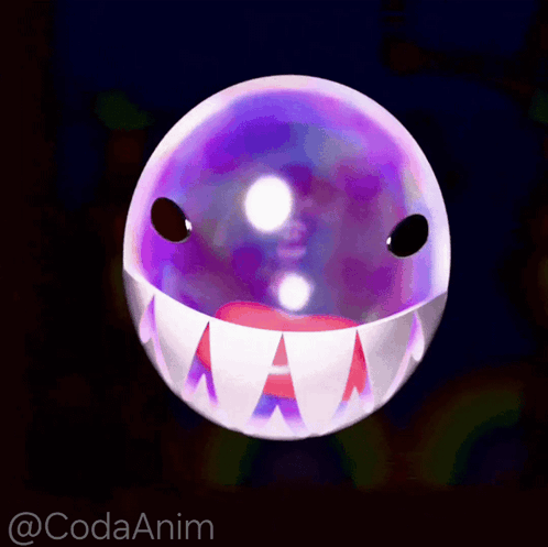 Purple Ball With White Mouth and Red A