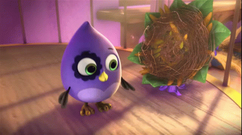 Purple Bird Standing Next To Nest GIF