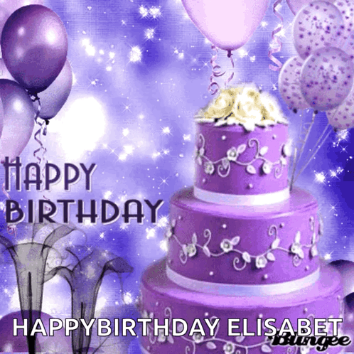 Purple Birthday Cake Saying Happy Birthday Elisabet