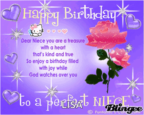 Purple Birthday Card with Pink Roses and Hearts