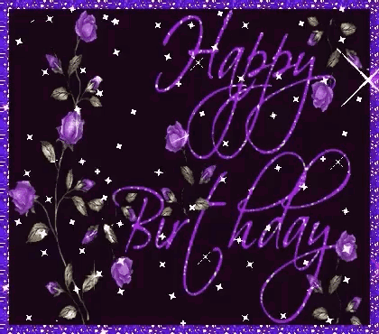 Purple Birthday Card With Purple Flowers Happy Birthday