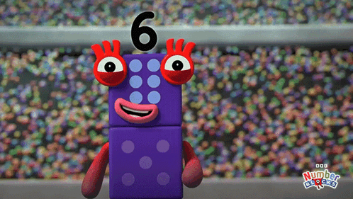 Purple Block With Red Eyes And Number 6 GIF
