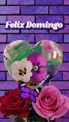 Purple Brick Wall With Heart Flowers Feliz Domingo GIF