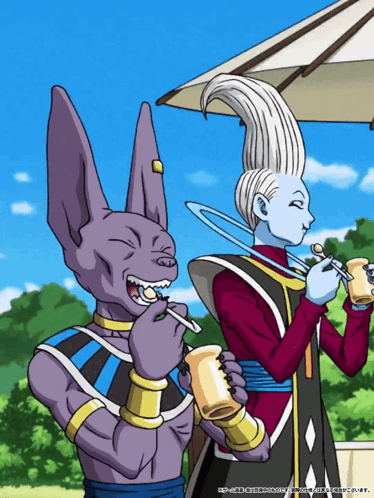 Purple Bunny and Man with Tall White Hair