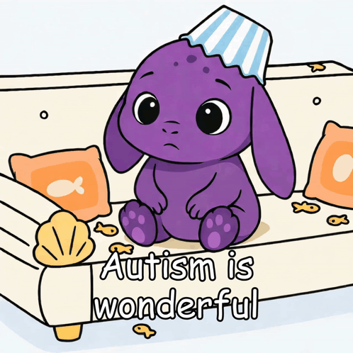 Purple Bunny Sitting on Couch Autism Is Wonderful