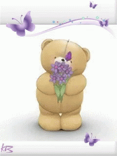 Purple Butterfly Flowers Cute Bear GIF