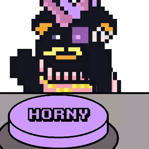 Purple Button Horny Next to Monster