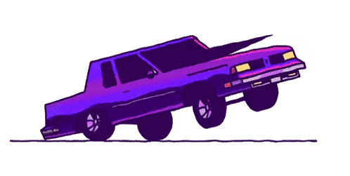 Purple Car Flying with Smoke