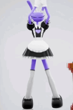 Purple Cartoon Character Dancing in Maid Outfit