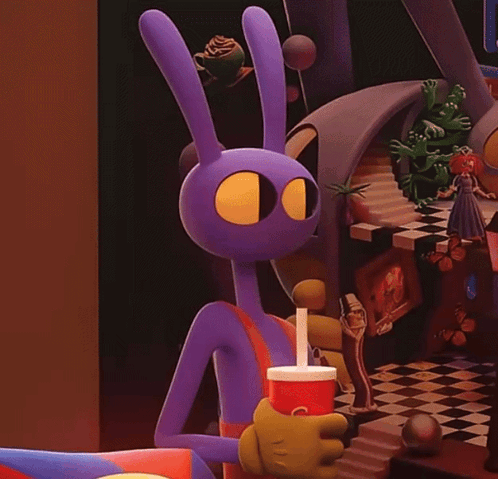 Purple Cartoon Character Drinking Cup GIF