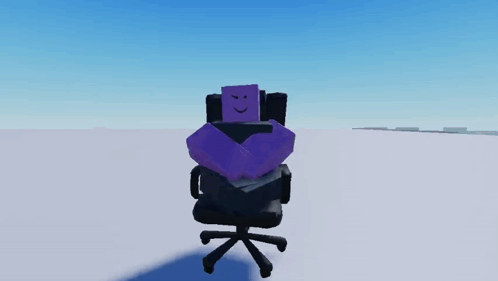Purple Cartoon Character Sitting in Chair With Smiley Face
