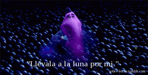 Purple Cartoon Character Surrounded by Blue Balls Llevala a la Luna por Mi