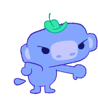 Purple Cartoon Character with Green Leaf