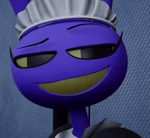 Purple Cartoon Character With Maid Hat Smiling GIF