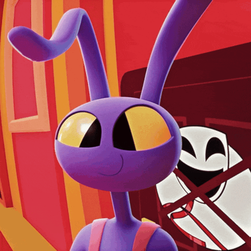 Purple Cartoon Character Yellow Eyes Red Wall