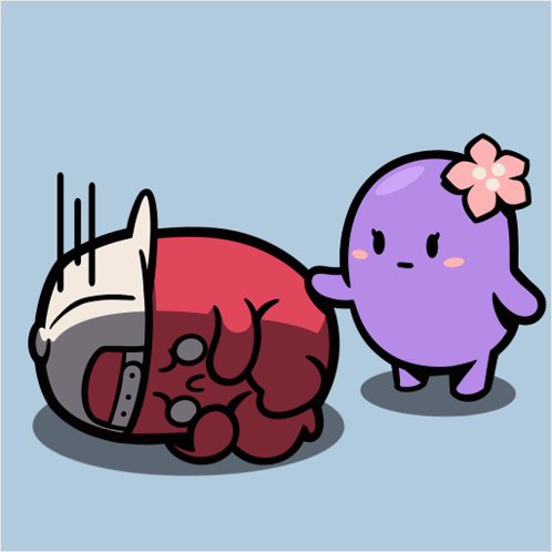 Purple Cartoon With Flower Beside Red Cartoon