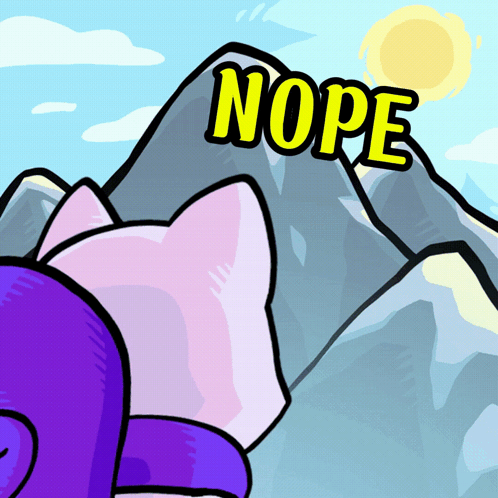 Purple Cat Facing Mountain Saying Nope GIF