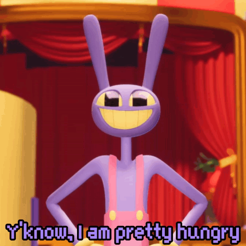 Purple Character Says I Know I'm Pretty Hungry GIF