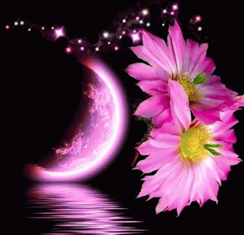 Purple Crescent Moon Reflected In Water GIF