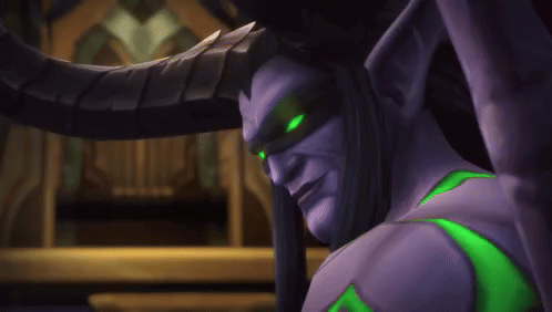 Purple Demon with Green Eyes Outside Building