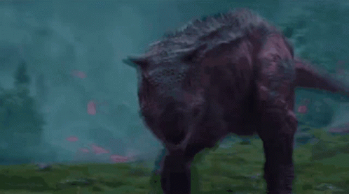 Purple Dinosaur With Mouth Open In Grass GIF