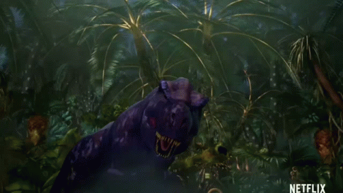 Purple Dinosaur With Trees And Netflix Logo GIF