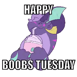 Purple Dragon Holding Whipped Cream Happy Boobs Tuesday