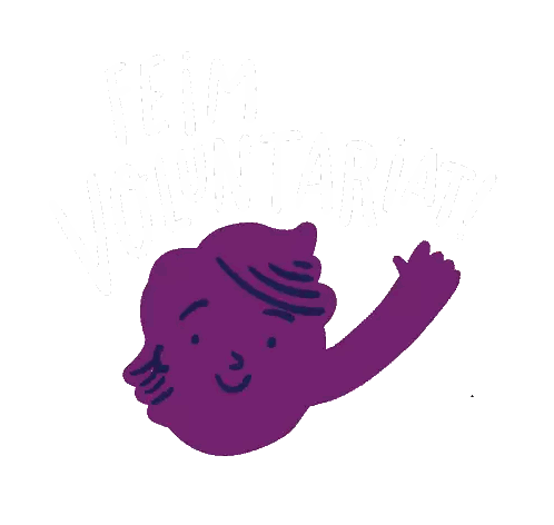 Purple Drawing of Person with Fein Voluntariat