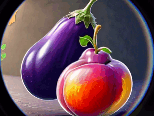Purple Eggplant and Red Apple