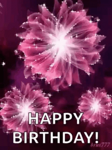 Purple Fireworks Glitter Happy Birthday GIF