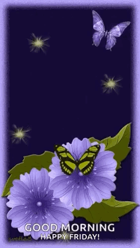 Purple Flower With Butterfly and Good Morning