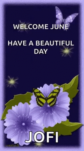 Purple Flowers Butterfly Welcome June Have a Beautiful Day Jofi