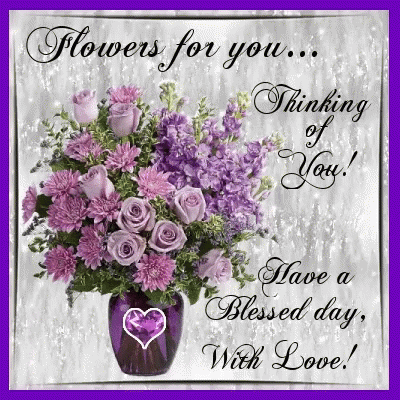 Purple Flowers In Heart Vase GIF
