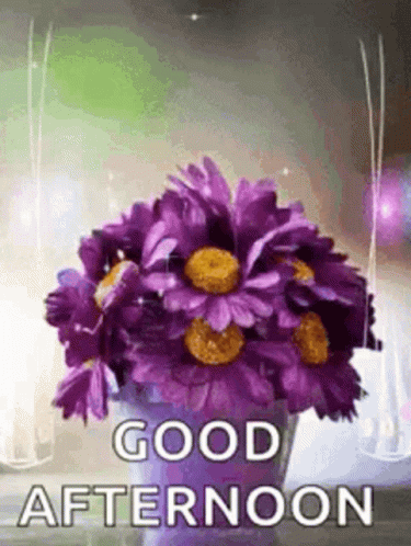Purple Flowers In Vase Good Afternoon GIF