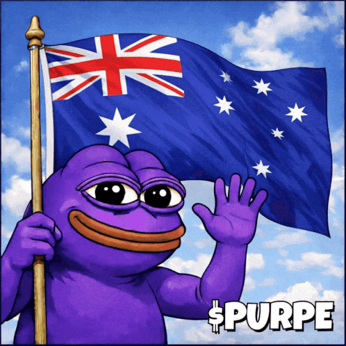 Purple Frog Holding Australian Flag Saying Purpe GIF