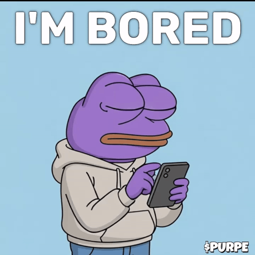 Purple Frog Holding Cell Phone Saying I'm Bored GIF