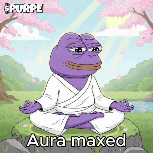 Purple Frog in White Robe Meditating Aura Maxed