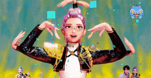 Purple Hair Cartoon Character Making Face With Hands