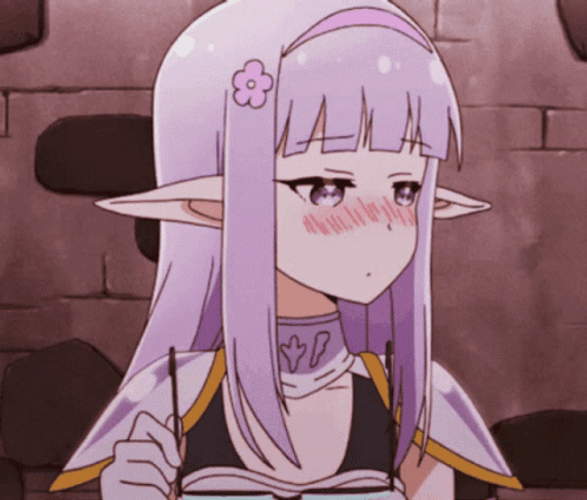 Purple Hair Elf Girl Blushing Anime GIF