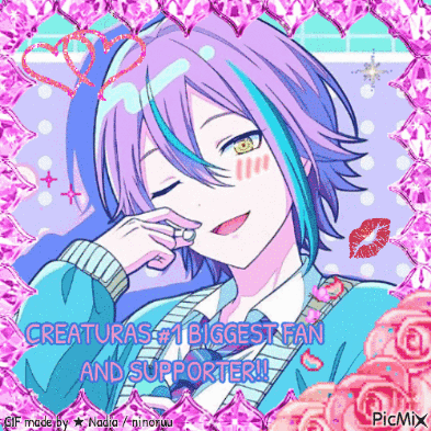 Purple Hair Girl Blue Streaks Pink Hearts Roses GIF