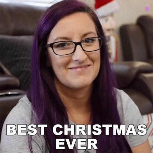 Purple Hair Glasses Woman Smiling Best Christmas Ever