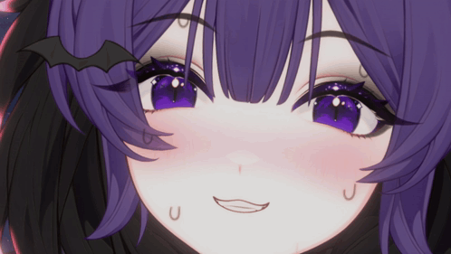 Purple Haired Anime Girl With Bat Headpiece GIF