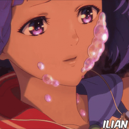 Purple Haired Anime Girl With Bubbles GIF