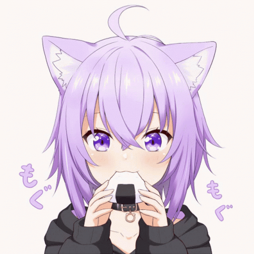 Purple Haired Cat Girl Eating Anime GIF