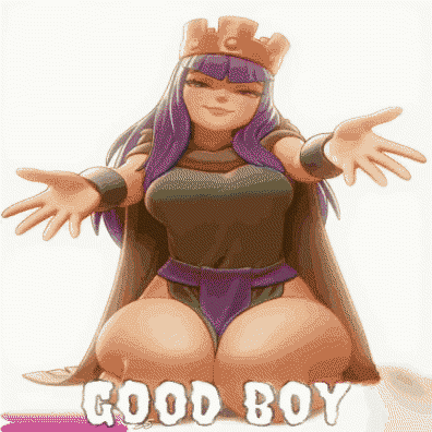 Purple-Haired Crown Girl Says Good Boy Arms Outstretched