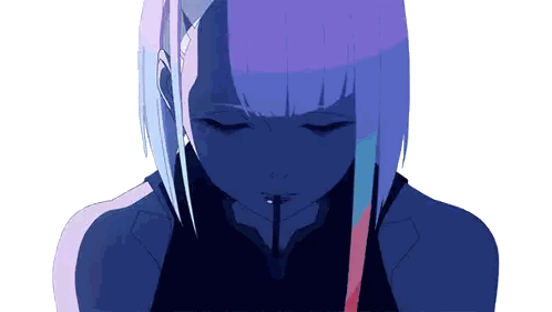 Purple Haired Girl Eyes Closed Cigarette
